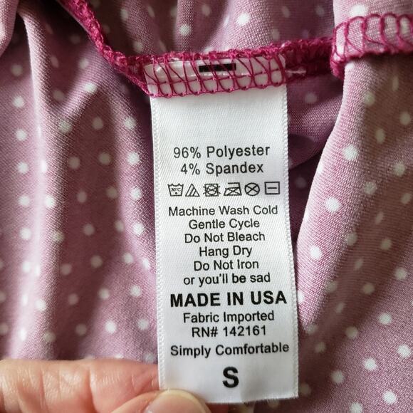 Lularoe Stretch Pink and White Polka Dot Long Sleeve Scoopneck Tunic Top Small - Picture 10 of 10